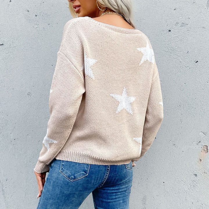 Damen grobgestrickter Sternmotiv-Pullover mit destroyed Saum Drune