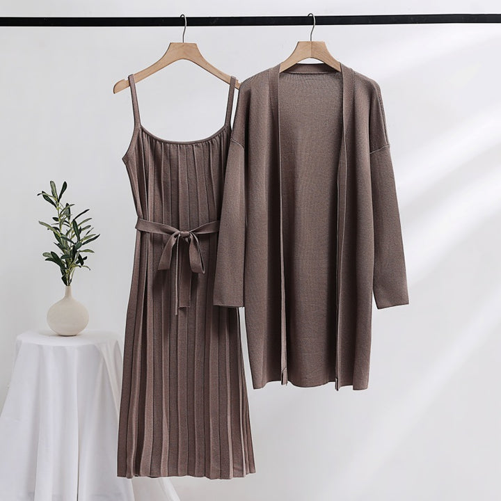 Damen elegantes und lässiges Strickkleid mit passender Strickjacke Drune