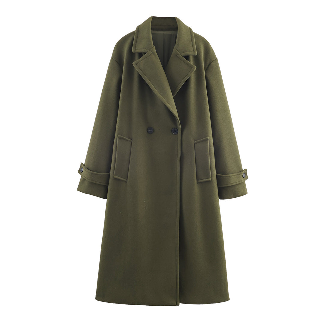 Damen Oversize Wollmix-Mantel mit Doppelreiher, breitem Revers und Ärmelriegel Drune