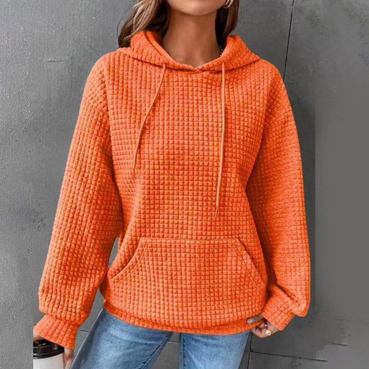Damen Kuscheliger Waffelpullover mit Kapuze und Kängurutasche Drune