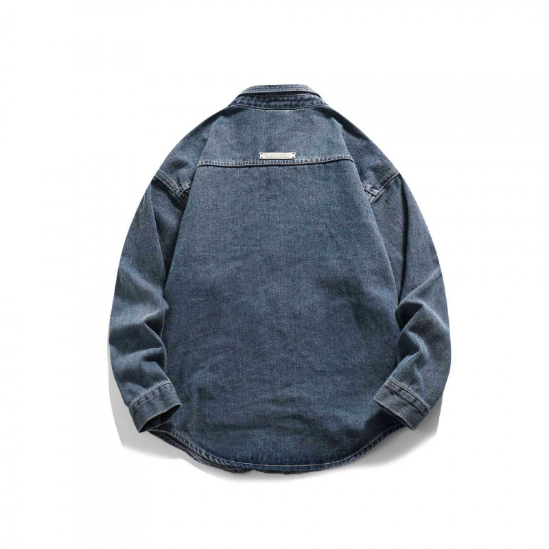 Herren Boxy Jeans-Workshirt mit Druckknopfleiste, Raglanärmeln und abgerundetem Saum Drune