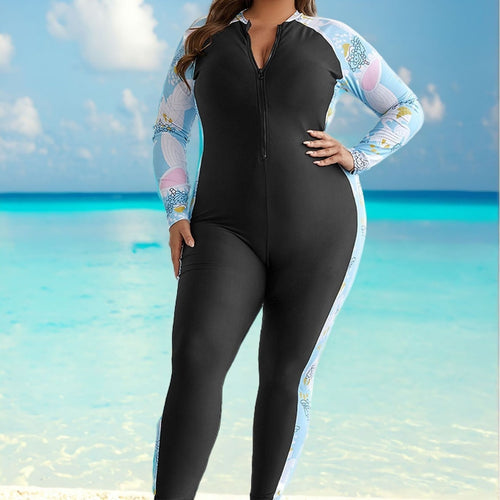 Damen Langarm-Schwimmanzug mit hohem Kragen und Reißverschluss Drune