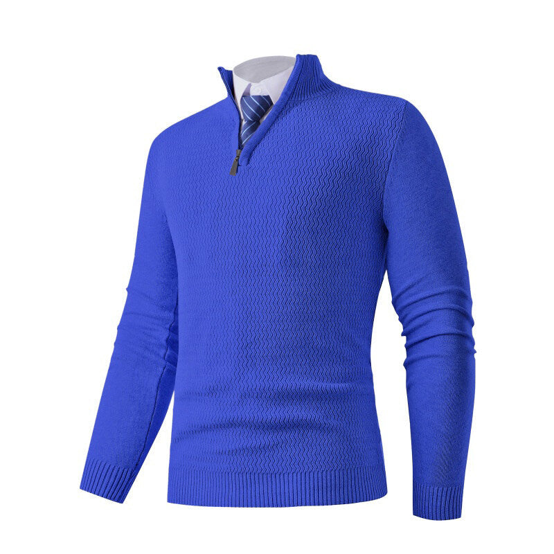 Herren nan feinstrickpullover mit Stehkragen und halbem Reißverschluss, Strukturstrick und schlanker Business-Casual-Passform Drune