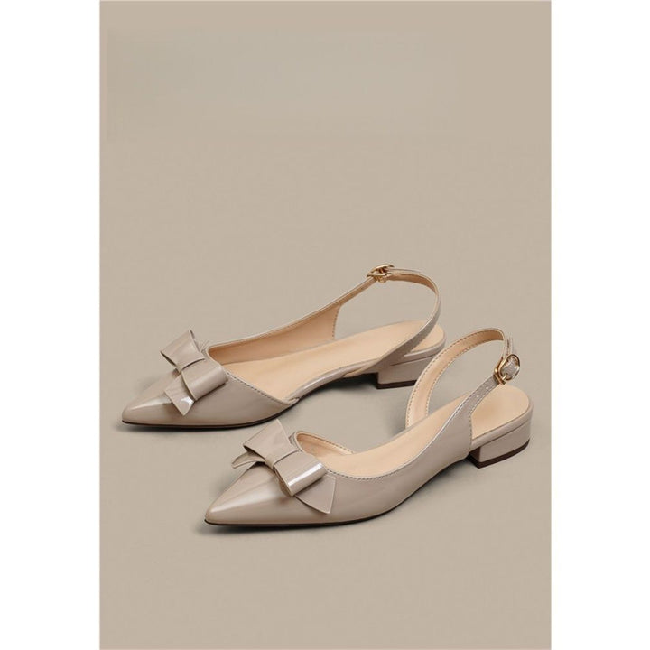 Damen Elegante spitz zulaufende Slingback-Pumps im Vintage‑Look mit niedrigem Blockabsatz und Schleifenapplikation Drune