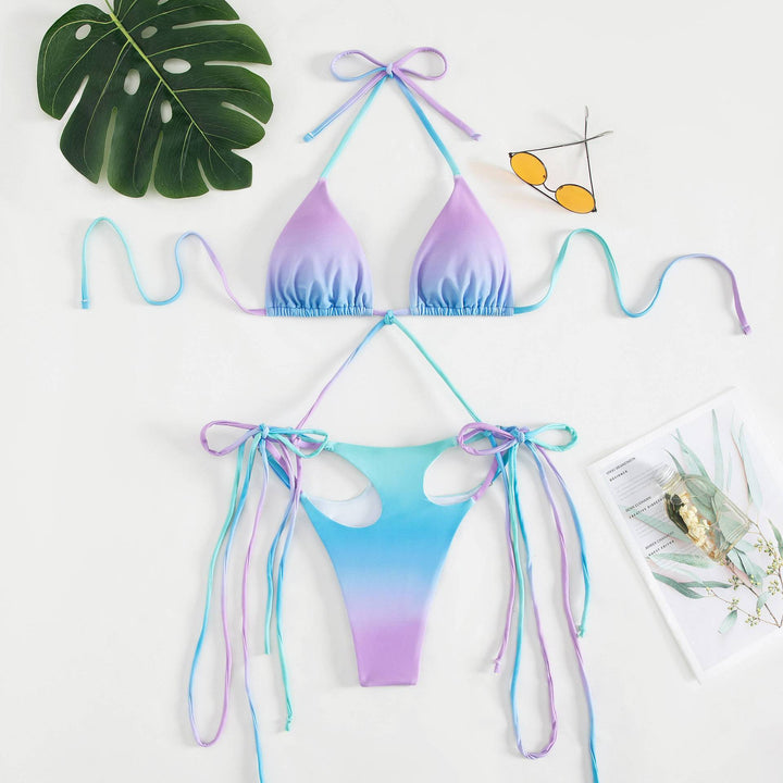 Damen Triangel-Bikini mit stylischen Bindebändern und einzigartigem Farbverlauf Drune