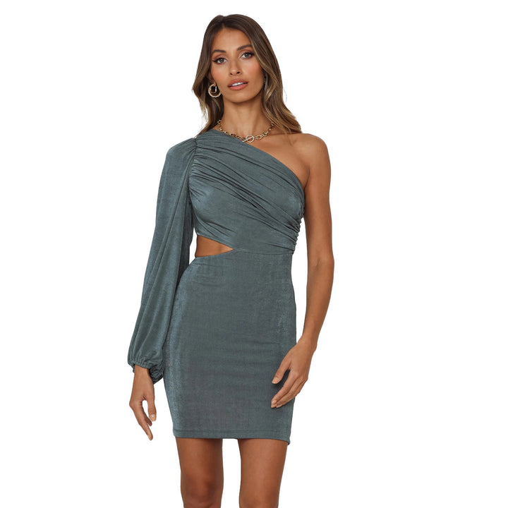 Damen Elegantes Ein-Schulter-Kleid mit raffiniertem Schnitt und charakteristischem Schlitz Drune