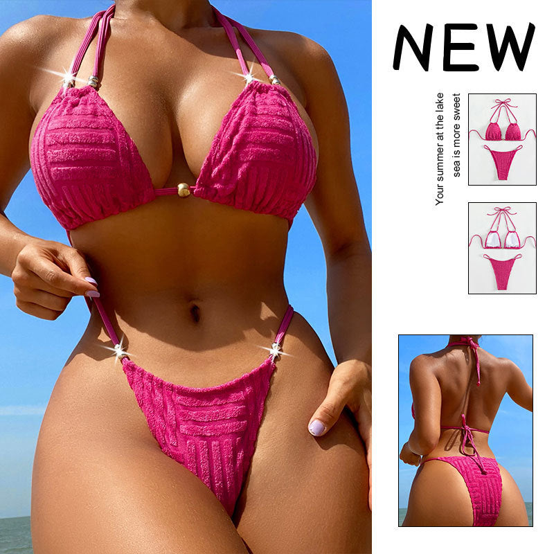 Damen Triangel-Bikini mit strukturierter Oberfläche und goldenen Details Drune