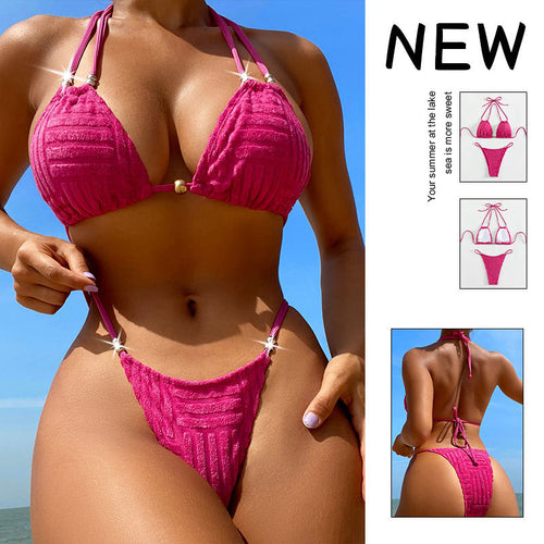 Damen Triangel-Bikini mit strukturierter Oberfläche und goldenen Details Drune