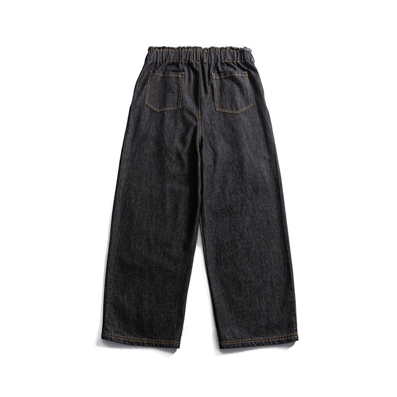 Herren Weite Denim-Hose mit elastischem Tunnelzugbund und Bundfalten Drune
