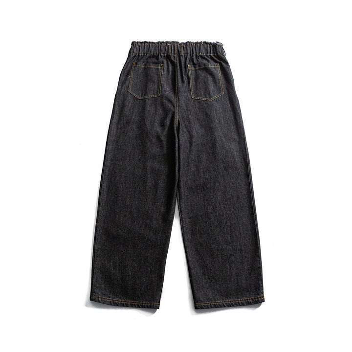 Herren Weite Denim-Hose mit elastischem Tunnelzugbund und Bundfalten Drune