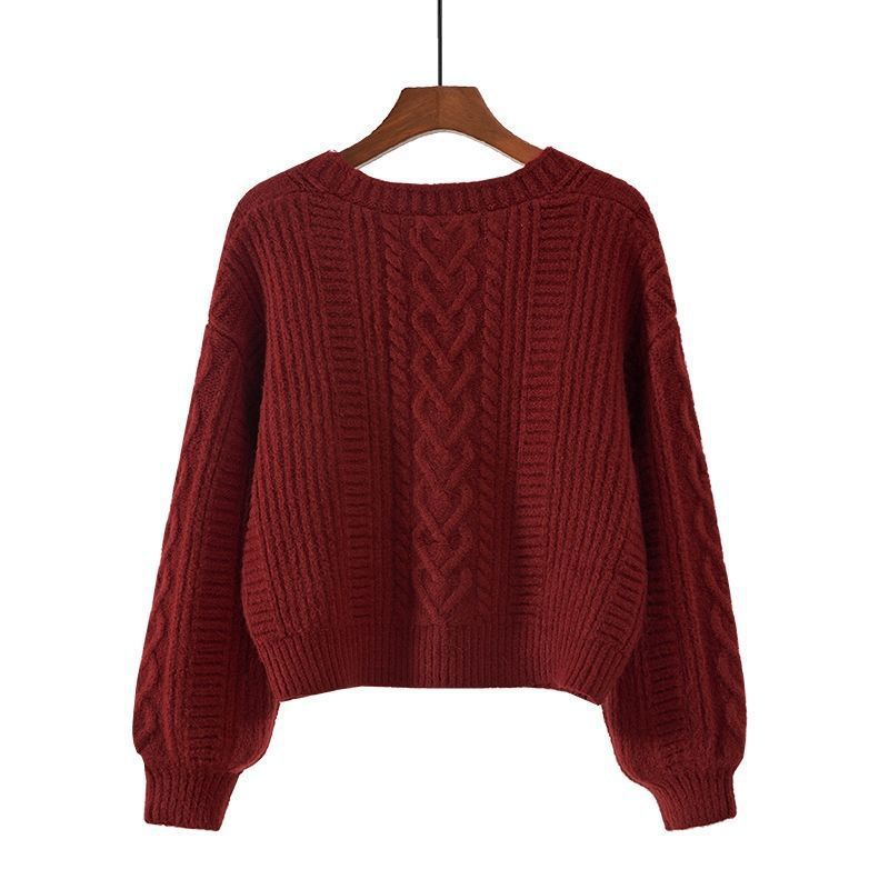 Damen Strickjacke mit ausgefallenem Zopfmuster und tiefem V-Ausschnitt Drune