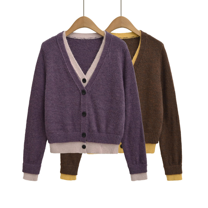 Damen Strickjacke mit V-Ausschnitt und kontrastierenden Details Drune
