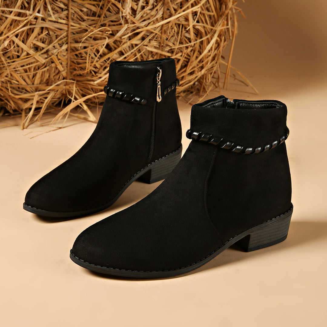 Damen Modische Ankle Boots mit seitlichem Reißverschluss und Ketten-Detail Drune