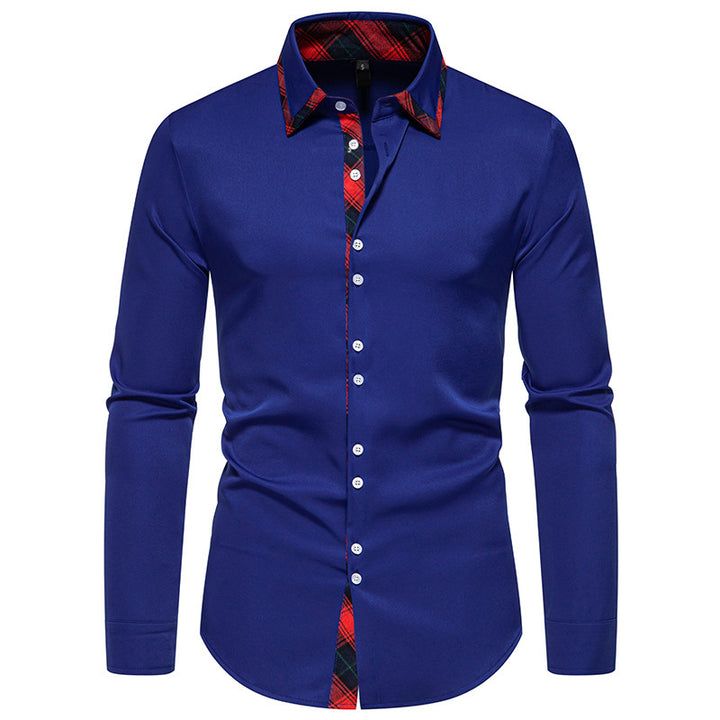 Herren elegantes Langarmhemd mit kreativem Kragen und kontrastierenden Details Drune