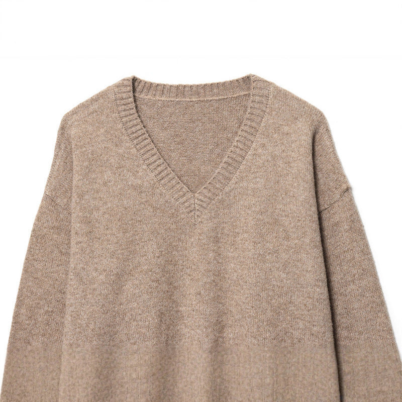 Damen V-Ausschnitt Pullover aus weicher Wolle Drune