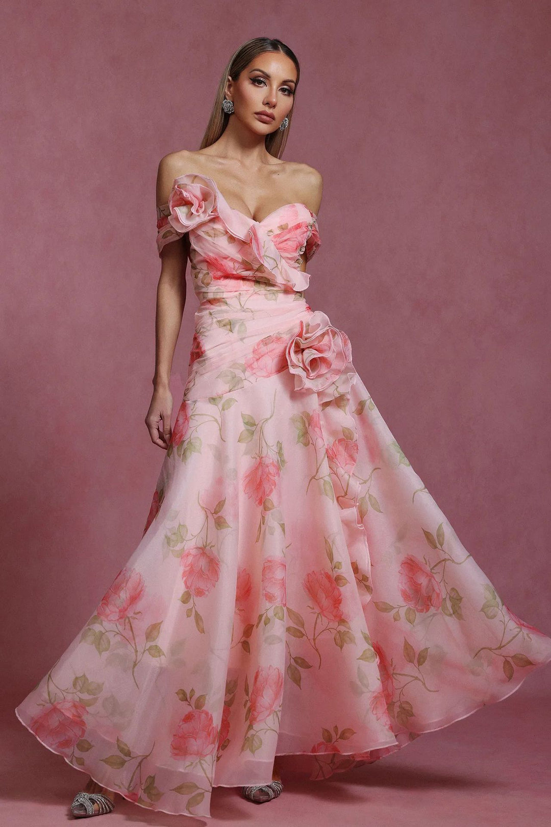 Damen Elegant fließendes Maxikleid mit romantischem Blumenmuster Drune