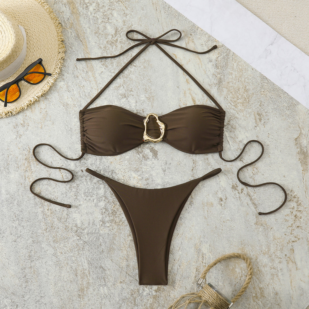 Damen Modischer Triangel-Bikini mit verspieltem Schmuckelement Drune