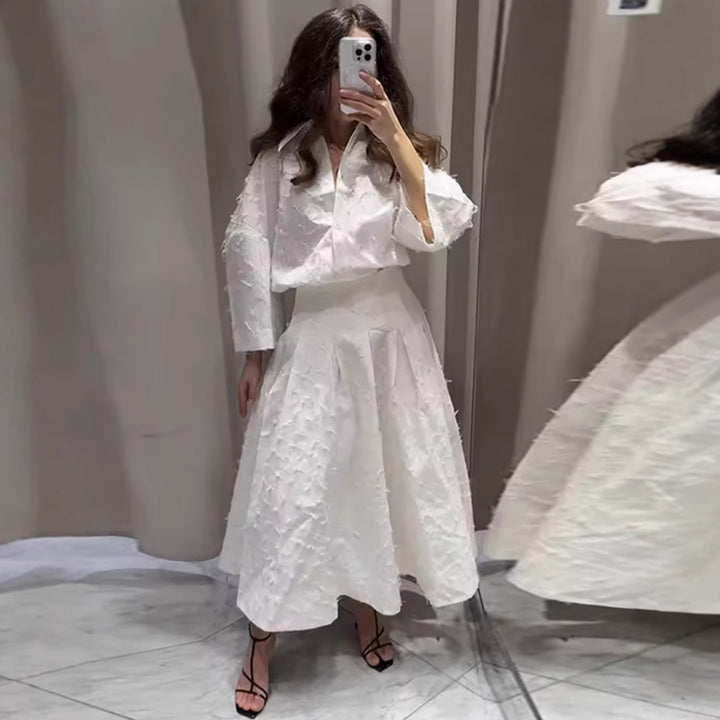 Damen 300+ oversized strukturierte Bluse mit Fransenoptik und dreiviertelärmeln Drune