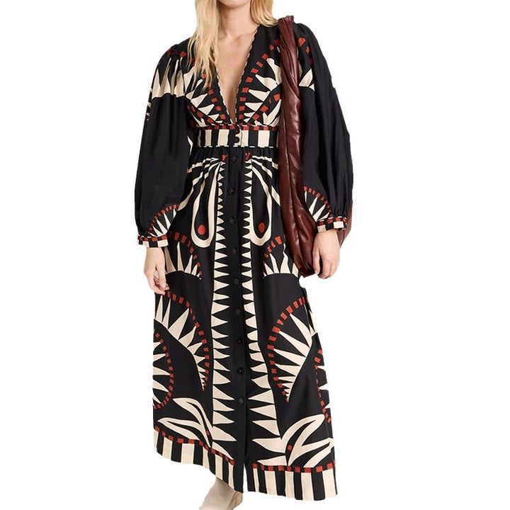 Damen Maxikleid mit einzigartigem grafischen Muster Drune