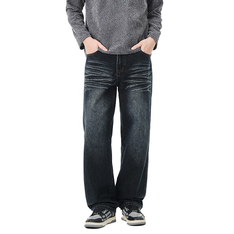 Herren weite Vintage-Jeans mit Used-Effekt und tiefem Schritt Drune