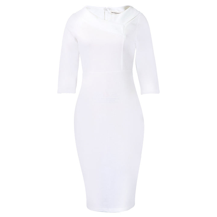 Damen Figurbetontes Midi-Kleid mit asymmetrischem Kragen und 3/4-Ärmeln Drune