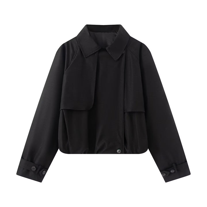 Damen Kurzer Trench-Style Blouson mit verdeckter Knopfleiste und Tunnelzugsaum Drune