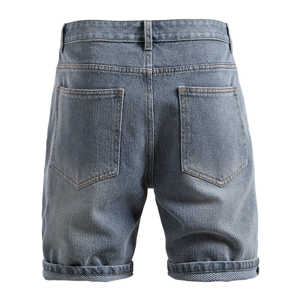 Herren nan Jeansshorts mit Umschlag, mittelhoher Bund und klassischer Taschenaufteilung Drune