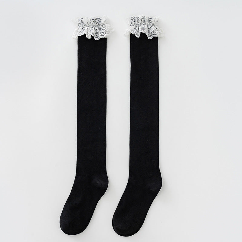 Damen Elegante Overknee-Strümpfe mit romantischem Spitzenrand Drune