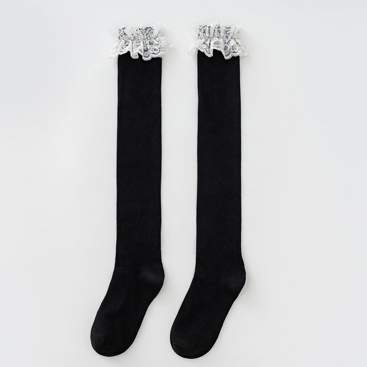 Damen Elegante Overknee-Strümpfe mit romantischem Spitzenrand Drune