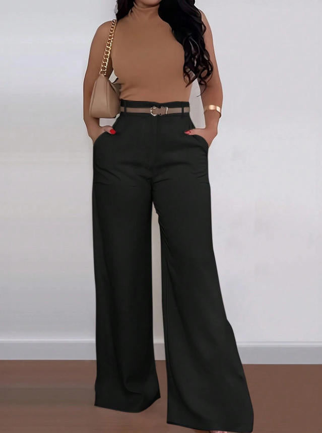 Damen Weitgeschnittene Elegante Anzughose mit Gürtel Drune