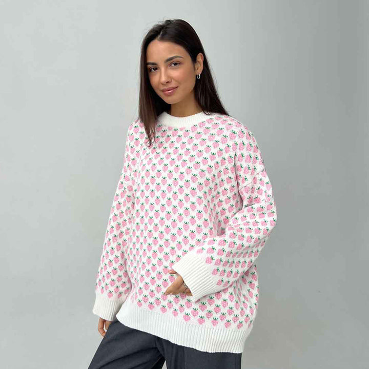 Damen Oversized Pullover mit floraler Strickstruktur Drune