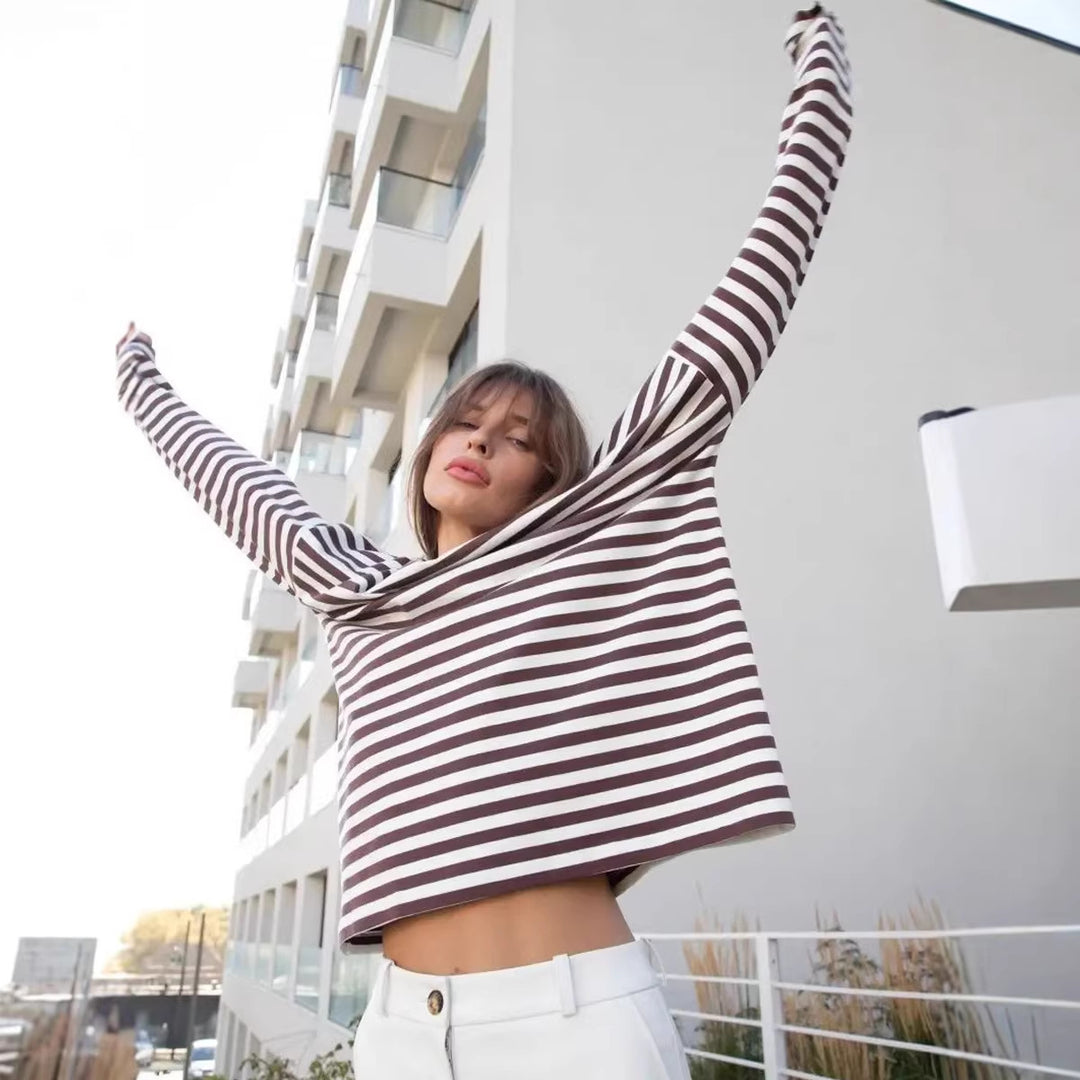 Damen Lässiges gestreiftes Langarmshirt Drune
