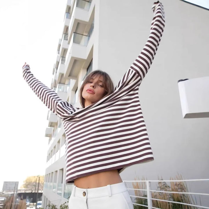 Damen Lässiges gestreiftes Langarmshirt Drune