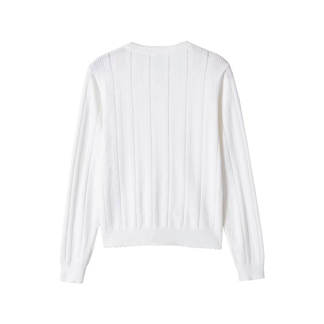 Damen Leichte Feinstrick-Cardigan mit Knopfleiste, Spitzenkante und Rippstruktur Drune