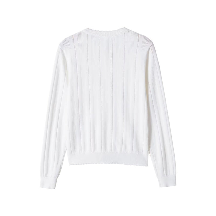 Damen Leichte Feinstrick-Cardigan mit Knopfleiste, Spitzenkante und Rippstruktur Drune