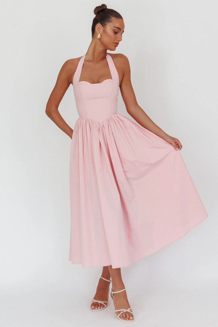 Damen Elegantem Halterneck Maxi-Kleid Drune