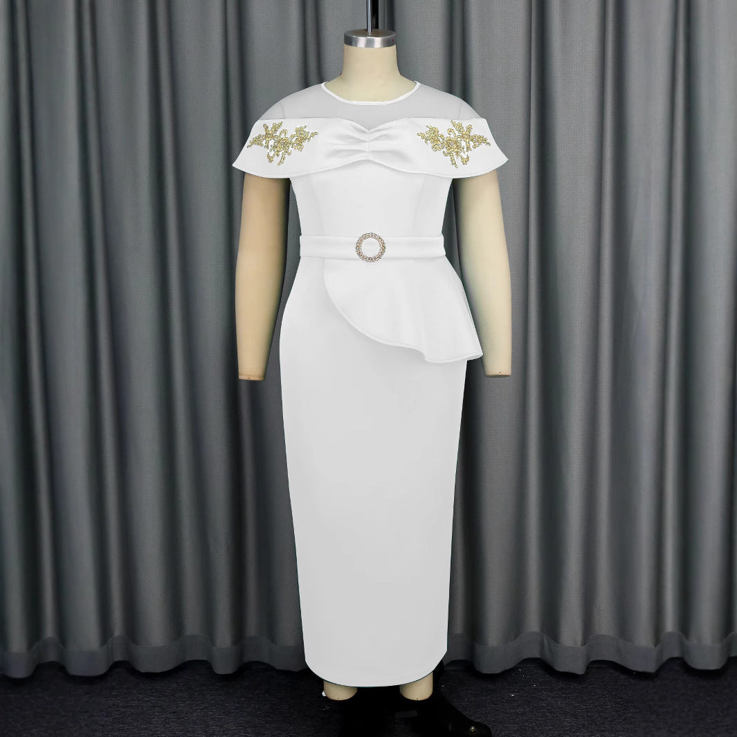 Damen elegantes Wickelkleid mit Schnitt- und Rüschenakzenten Drune