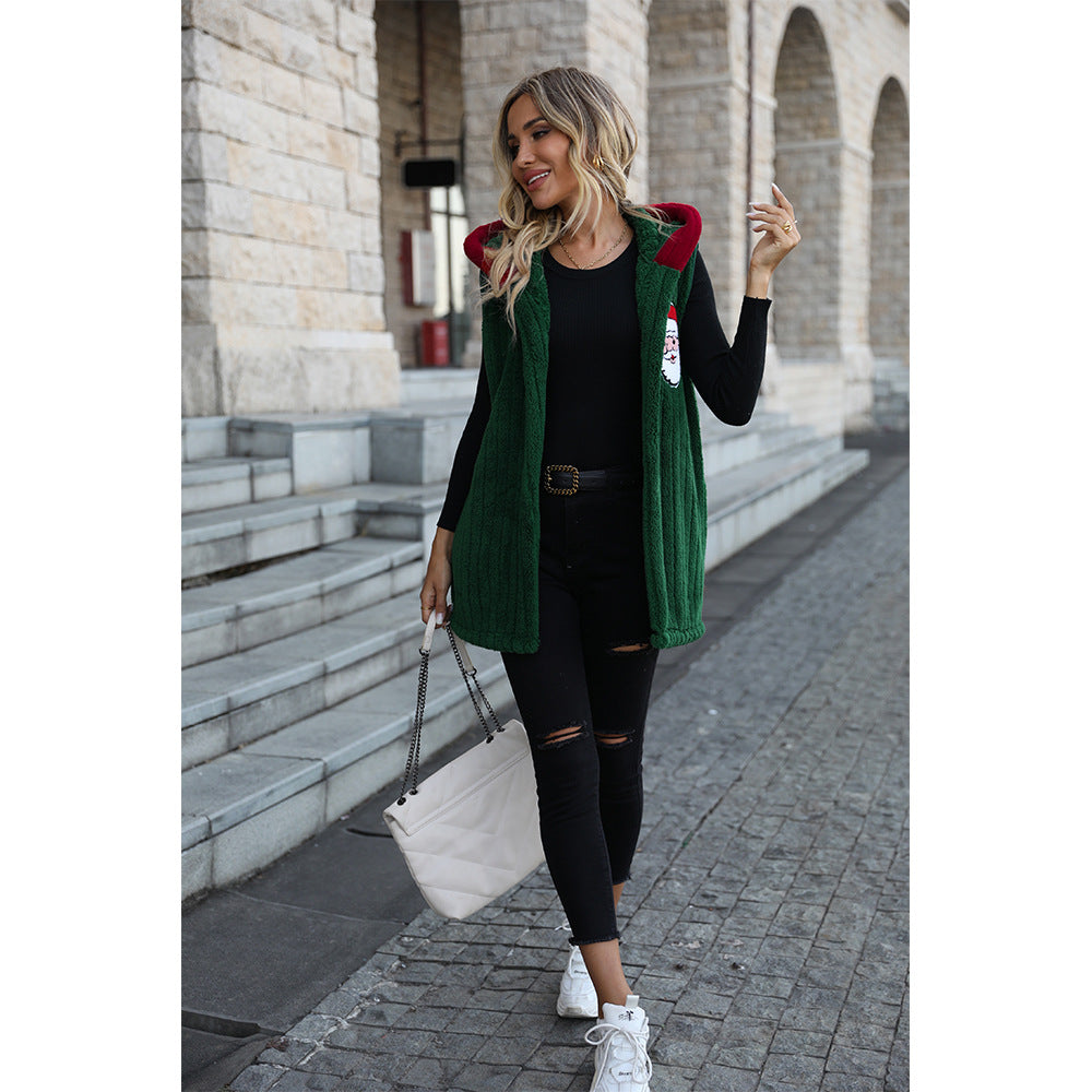 Damen Kuschelige Fleece-Weste mit Kapuze und festlicher Stickerei Drune