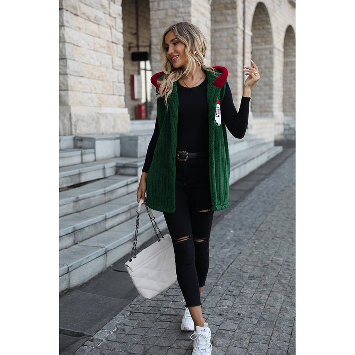 Damen Kuschelige Fleece-Weste mit Kapuze und festlicher Stickerei Drune