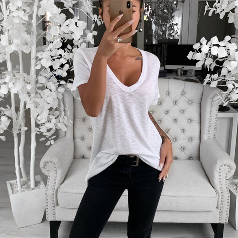 Damen lässiges V-Ausschnitt T-Shirt mit lockerer Passform Drune