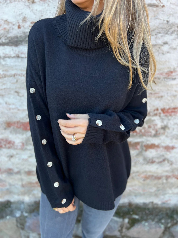 Damen hochschuliger Strickpullover mit Knopfdetails Drune