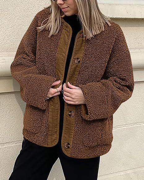 Damen kuschelige Teddyjacke mit farblich abgestimmtem Kragen Drune