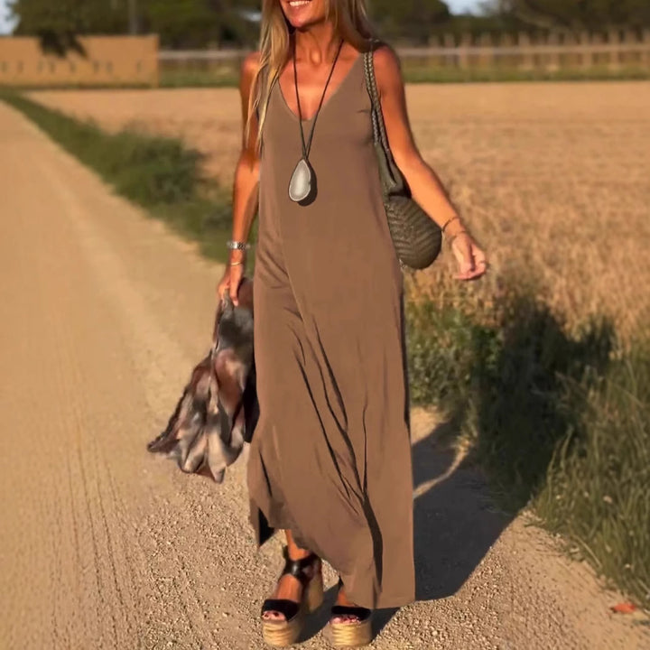 Damen Maxikleid mit eleganter V-Form und qualitativ hochwertigem Obermaterial Drune