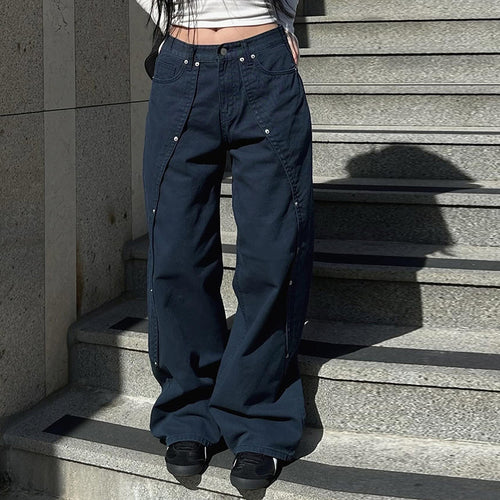 Damen Weite Utility-Hose mit dekorativen Druckknöpfen und modernen Akzenten Drune