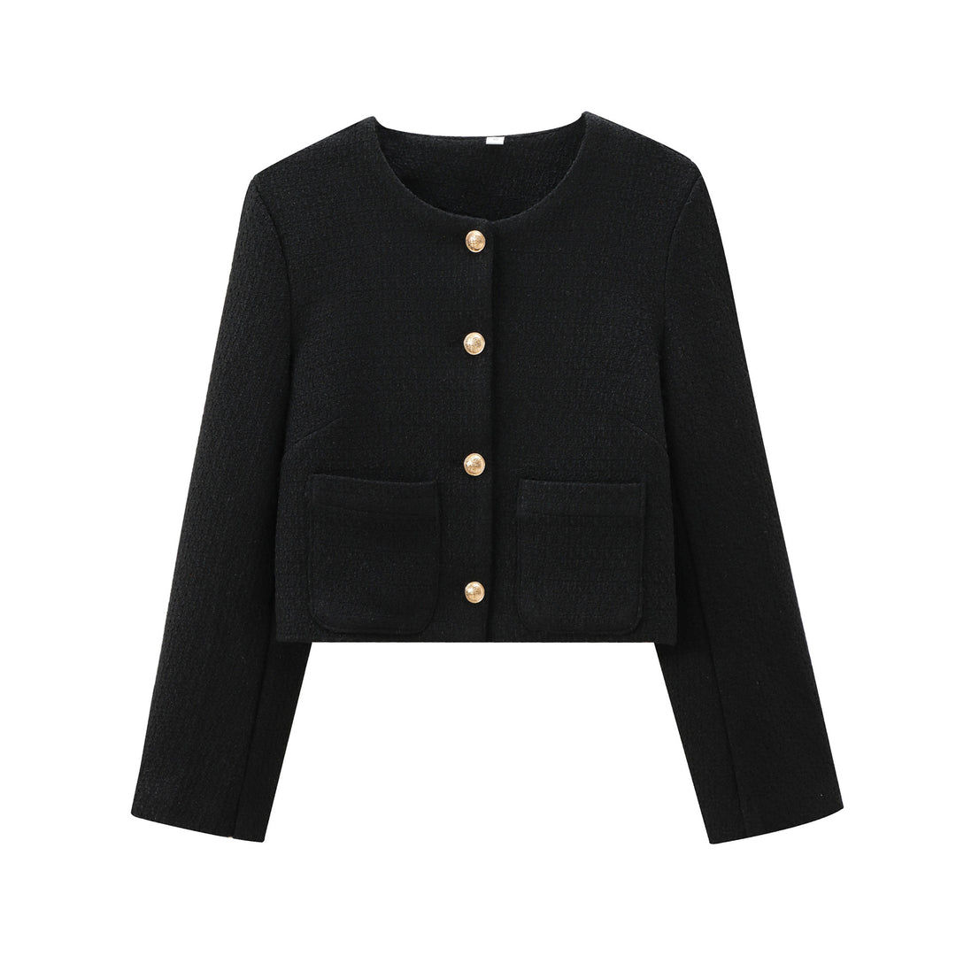 Damen elegante Kurzjacke im strukturierten Tweed-Stil mit praktischen Taschen Drune