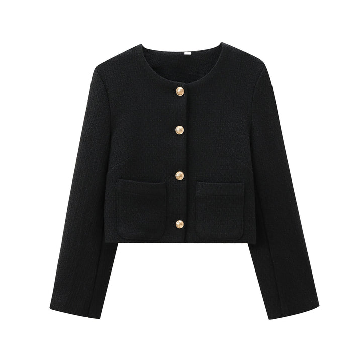 Damen elegante Kurzjacke im strukturierten Tweed-Stil mit praktischen Taschen Drune