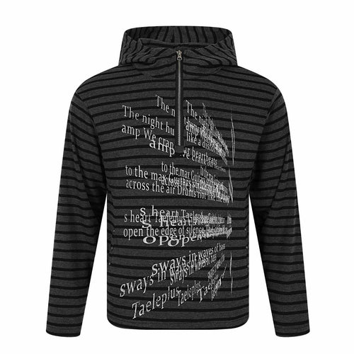 Unisex Gestreifter Halfzip-Pullover mit Stehkragen und typografischem Frontprint Drune