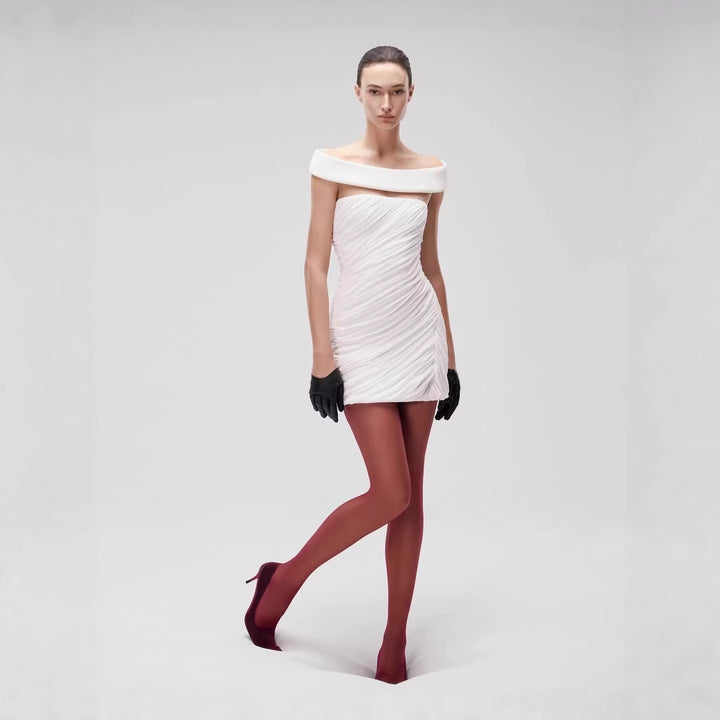 Damen Elegantes Minikleid mit schulterfreiem Design und raffinierten Drapé-Elementen Drune
