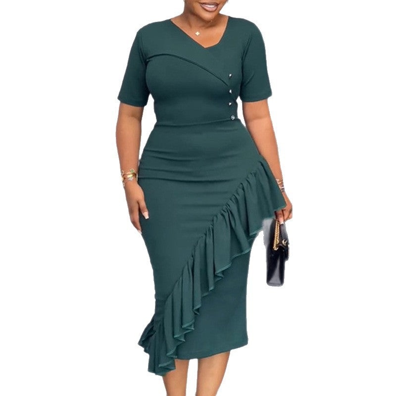 Damen figurumspielendes Kleid mit asymmetrischem Saum und Knopfdesign Drune