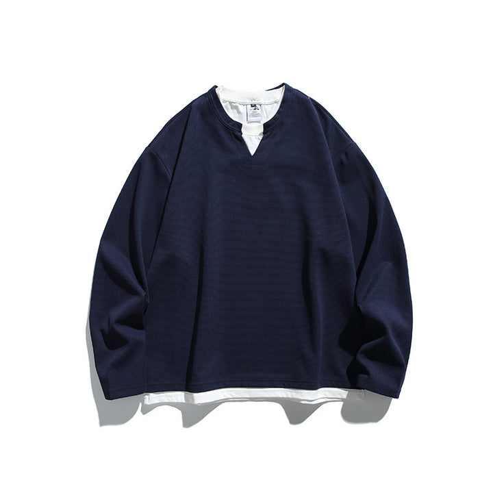 Unisex Oversize-Layering-Sweatshirt mit V‑Einsatz und sichtbarem Innenlayer Drune